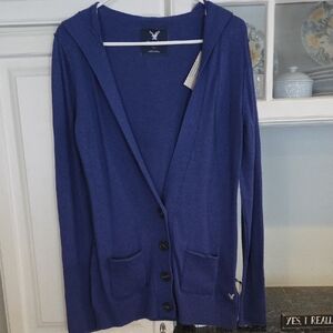 American Eagle Outfitters Deep Blue Hooded Cardigan Size M